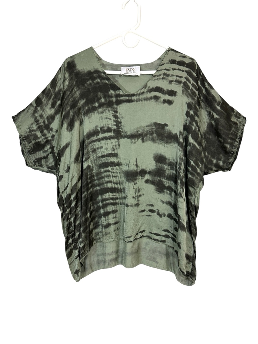 Brand Bazar Green Silk Tie Dye V-Neck Boxy Blouse